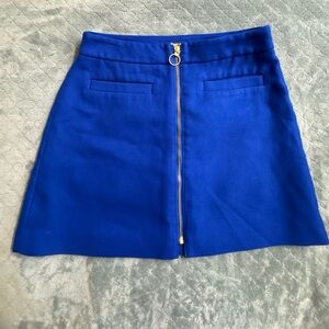 Express Mini A-line Skirt Full Front Zip Lined 10 Royal Blue Front Pockets